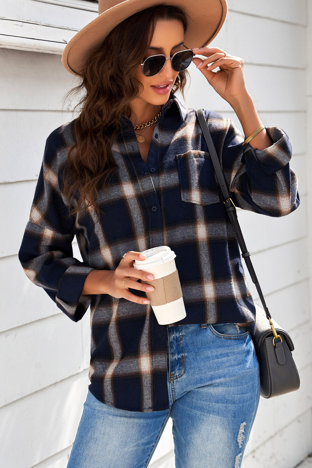 Plaid Dropped Shoulder Pocketed Shirt