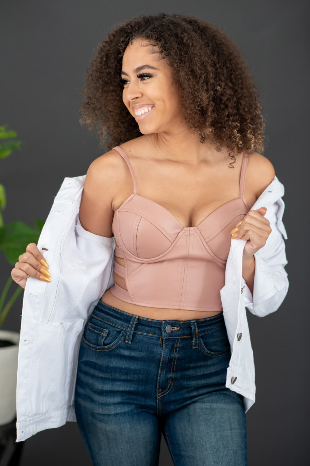 SHOPIRISBASIC Ready to Go Faux Leather Strappy Bustier Crop Top