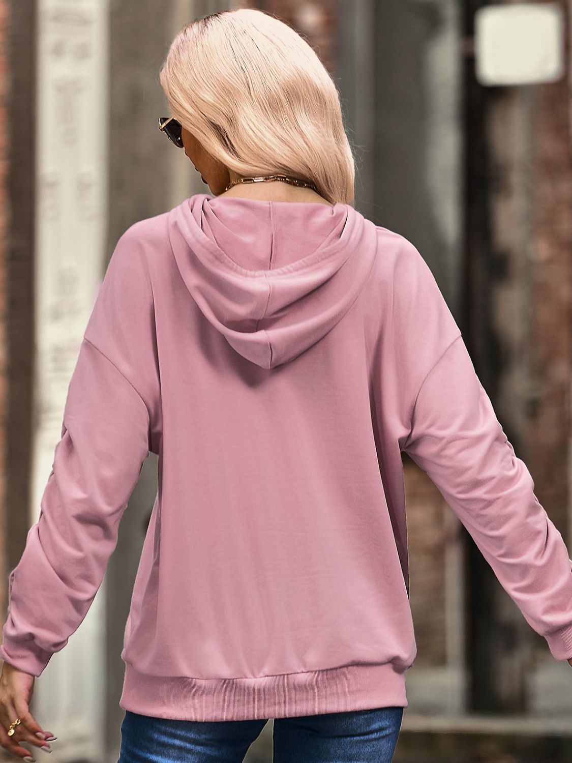 Gathered Detail Drawstring Hoodie with Kangaroo Pocket