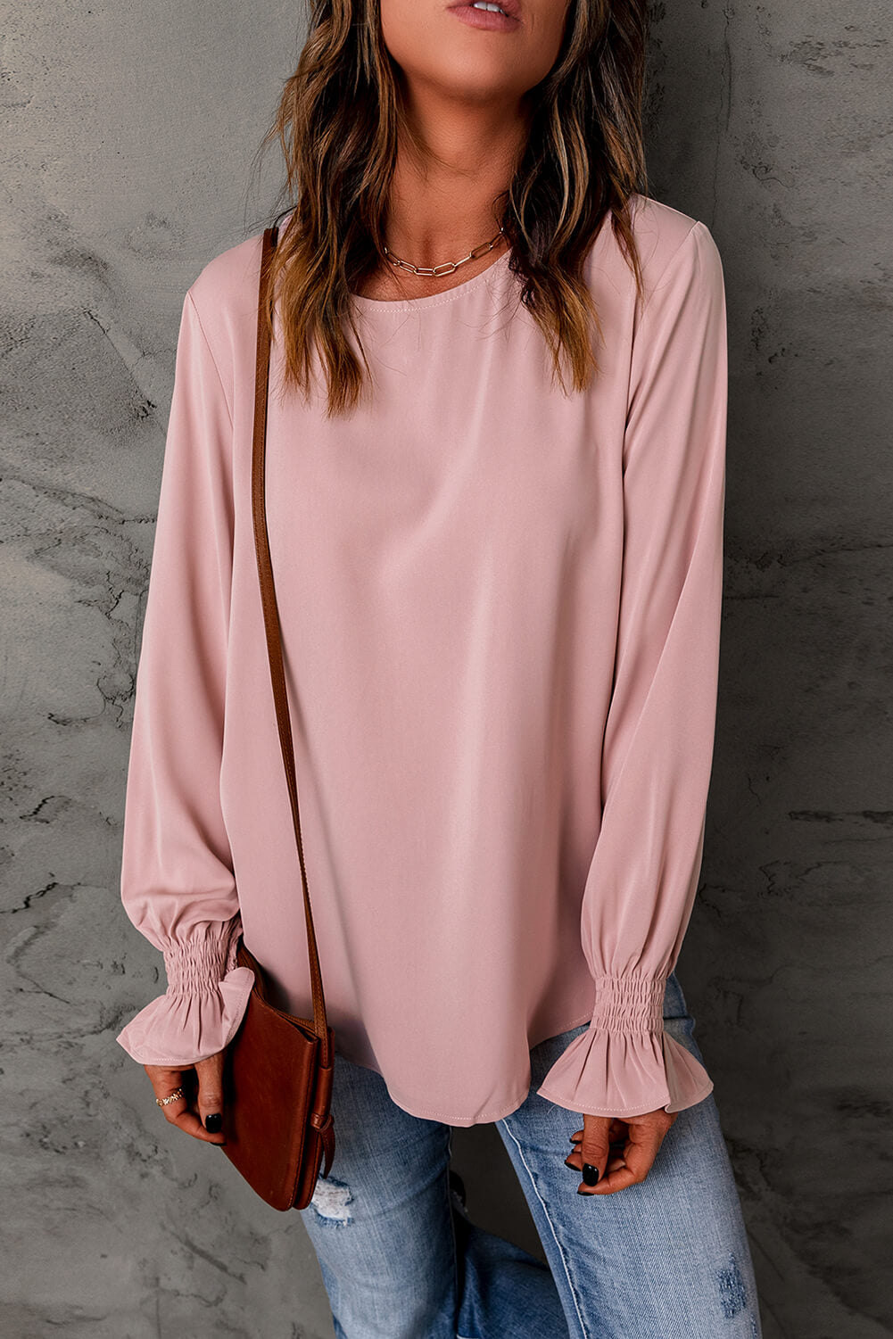 Round Neck Flounce Sleeve Top