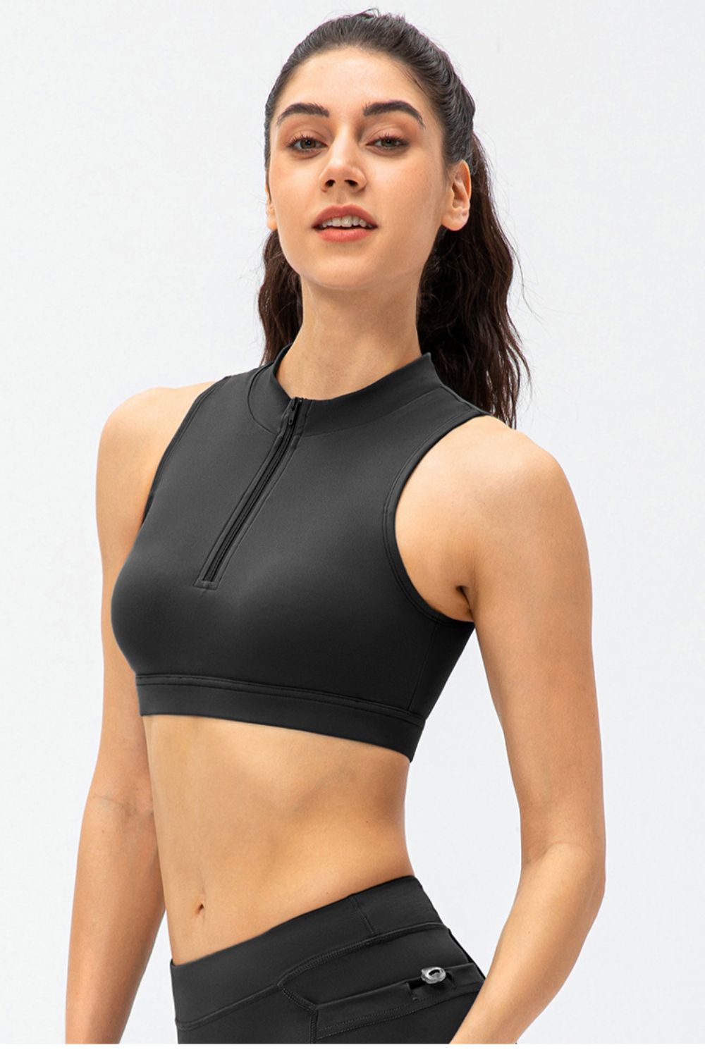 Quarter-Zip Open Back Cropped Yoga Tank