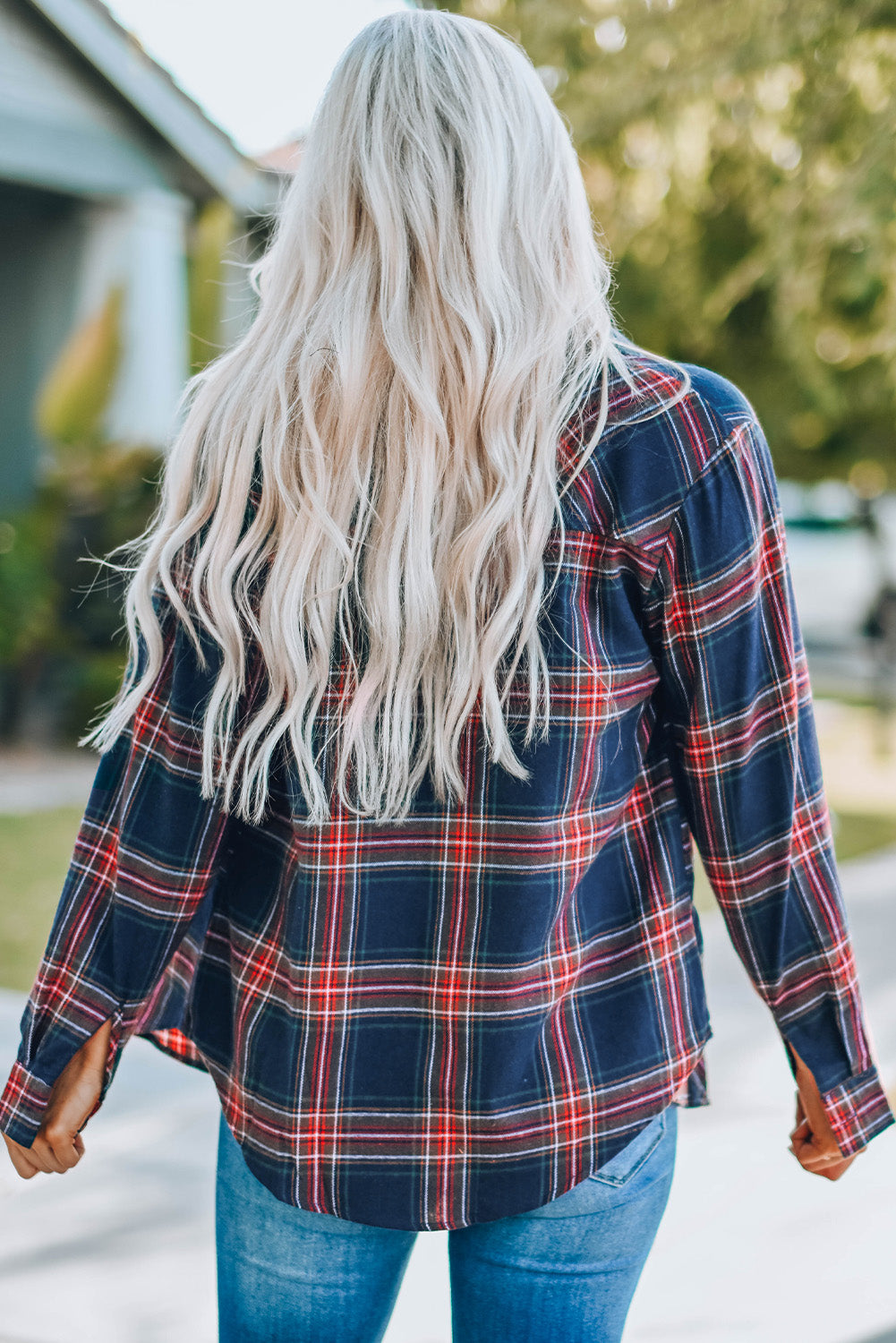 Plaid Long Sleeve Shirt with Breast Pockets