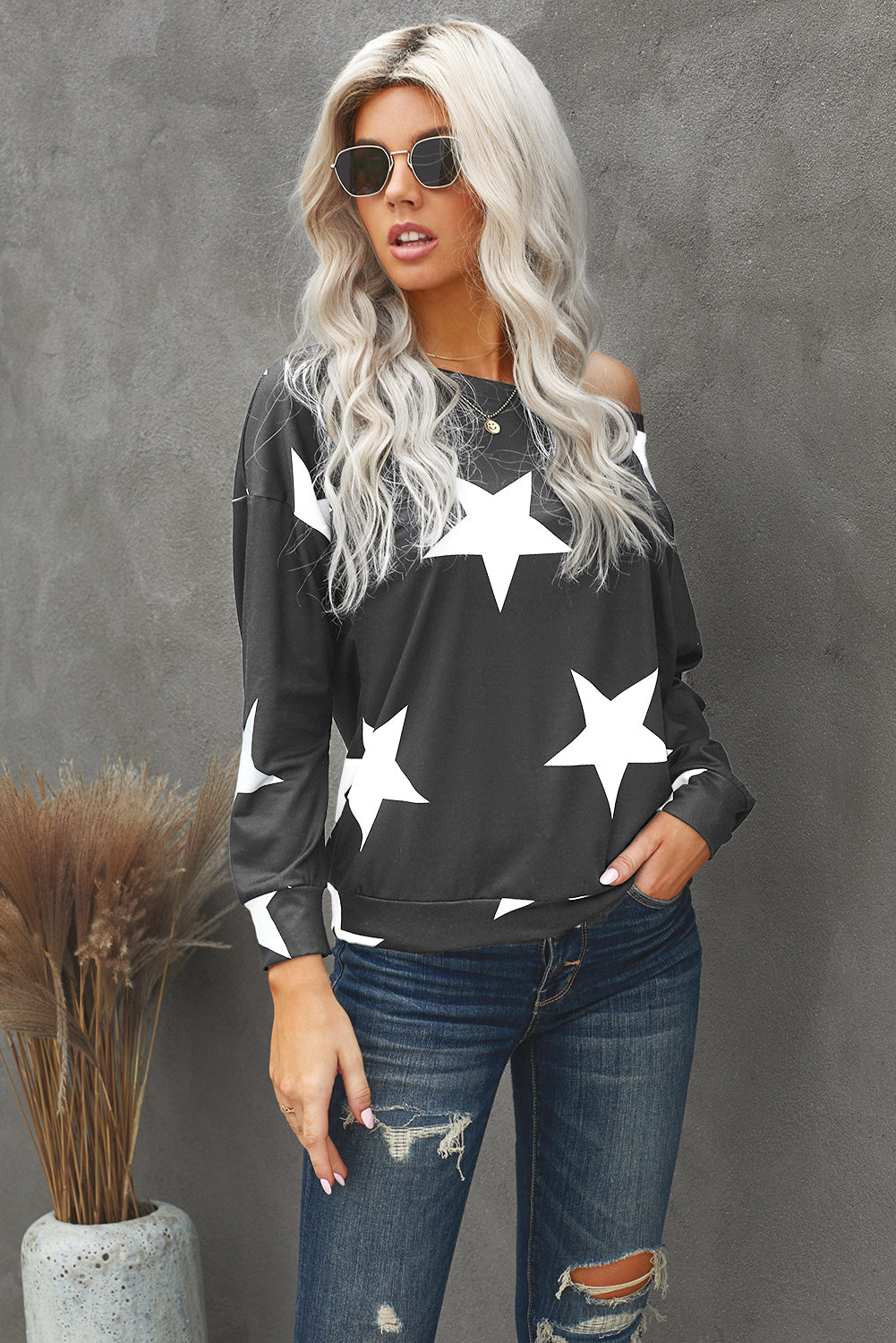 Star Print Long Sleeve Sweatshirt