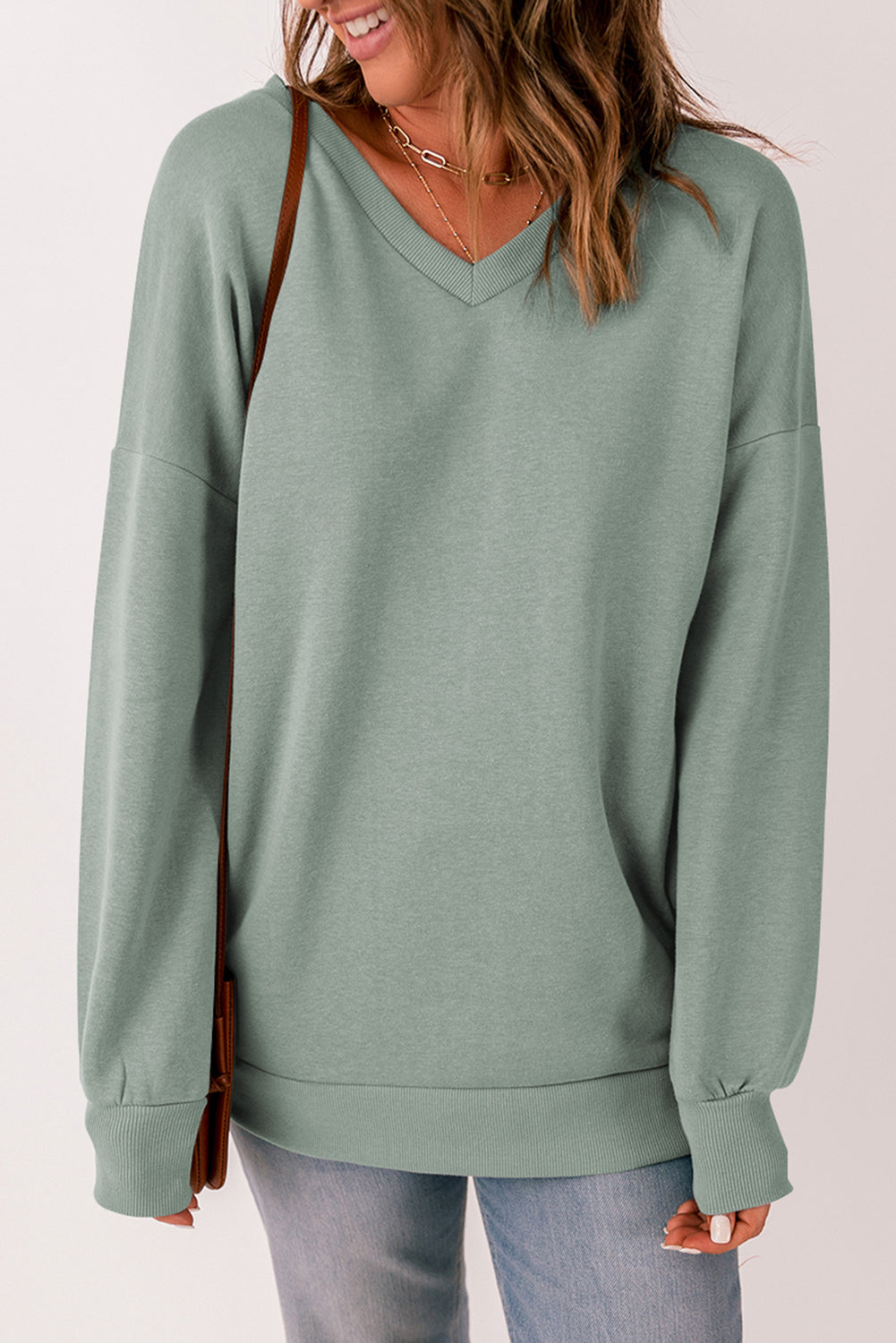 V-Neck Dropped Shoulder Sweatshirt