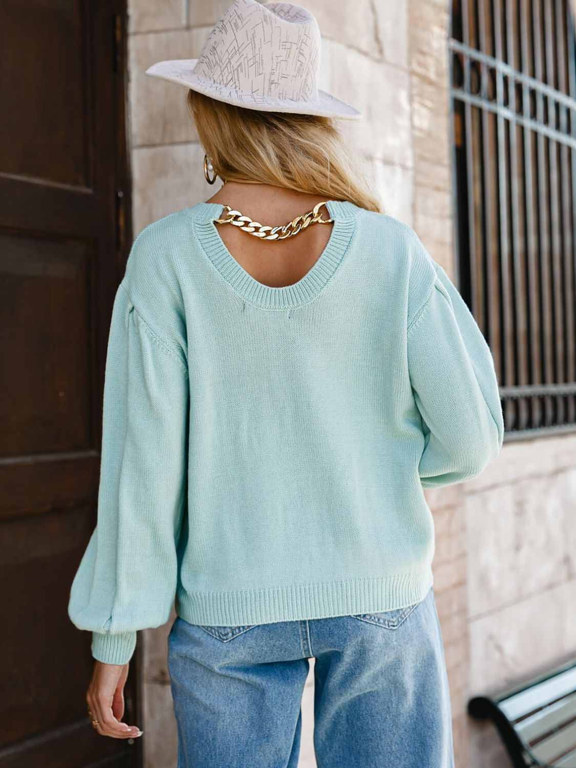 Chain Detail Ribbed Trim Sweater