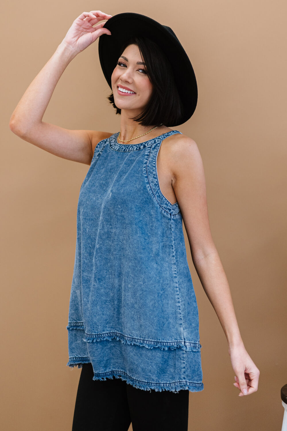 Doe & Rae Forever Young Mineral Wash Denim Sleeveless Top