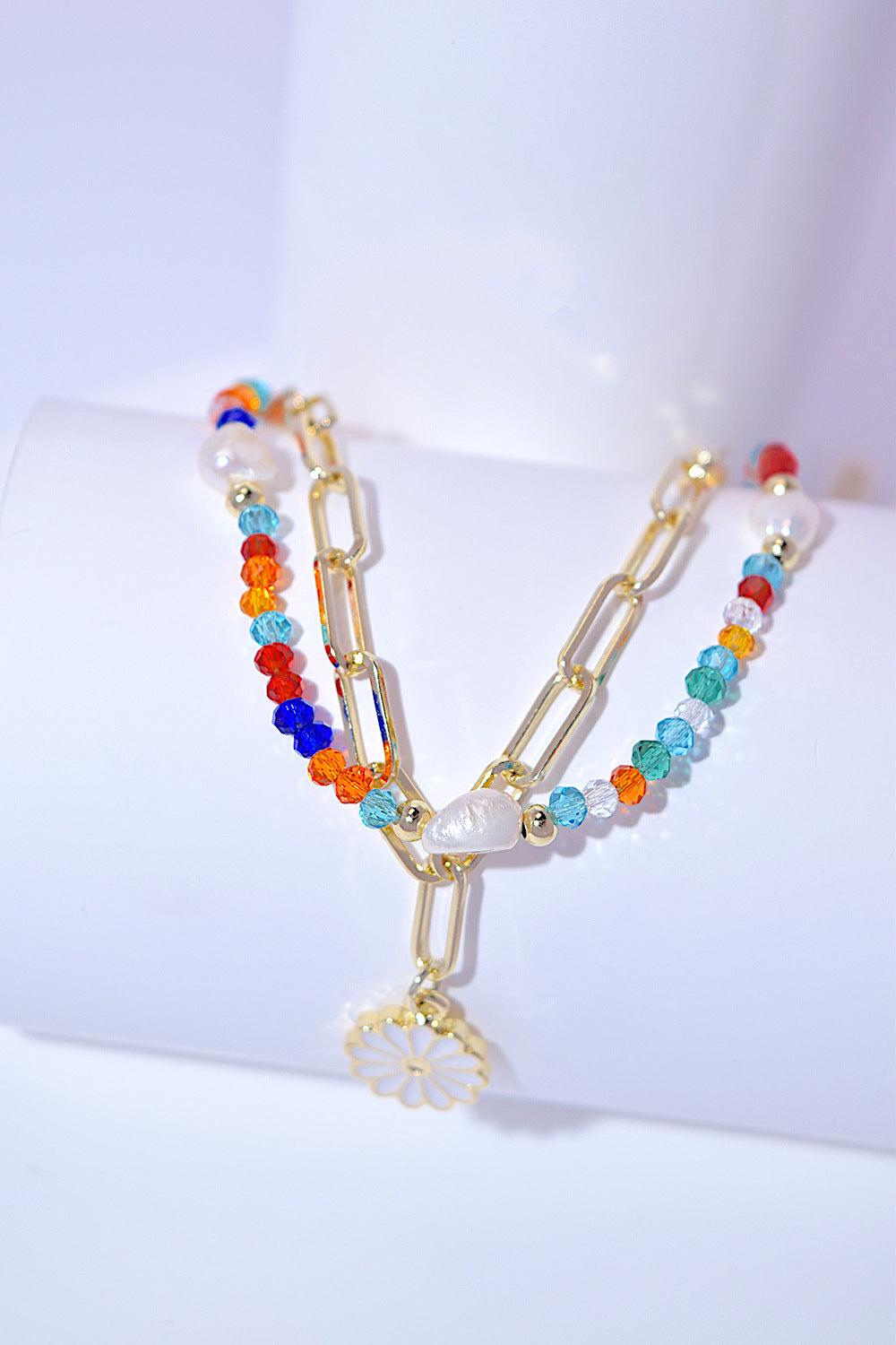 Multicolored Bead Double-Layered Charm Bracelet